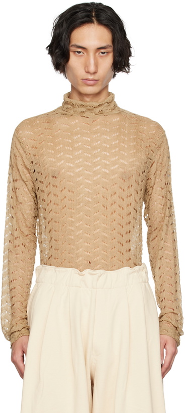 Photo: Dries Van Noten Beige Laddered Turtleneck