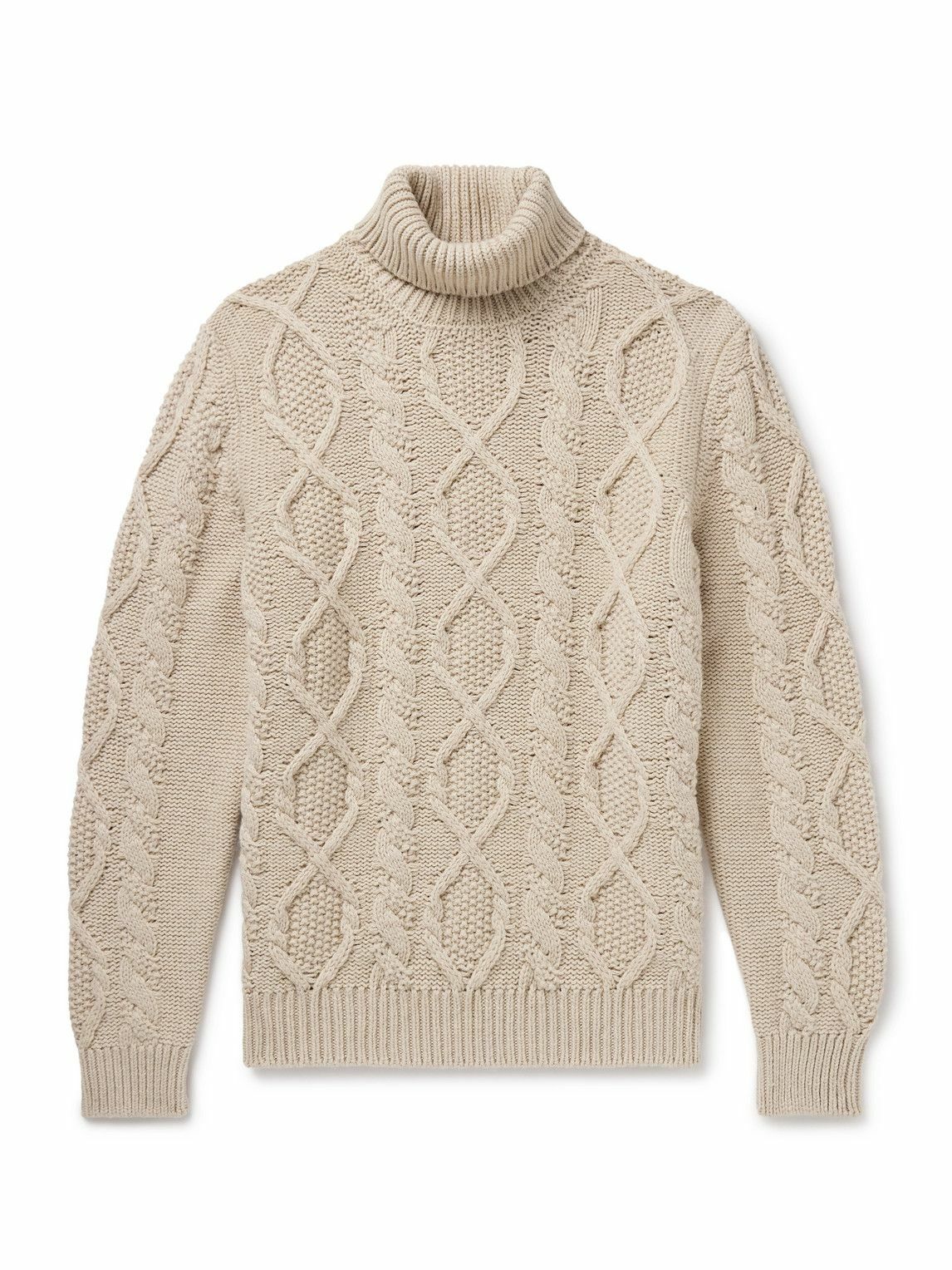 Anderson & Sheppard - Cable-Knit Wool and Cashmere-Blend Rollneck Sweater - Neutrals