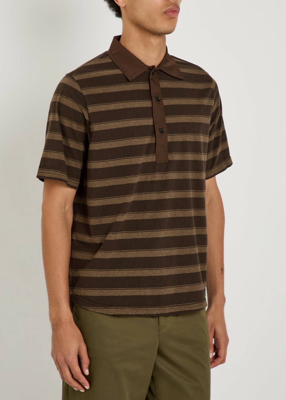 Oliver Spencer Judo Striped Cotton Polo Shirt Brown