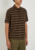 Oliver Spencer Judo Striped Cotton Polo Shirt Brown