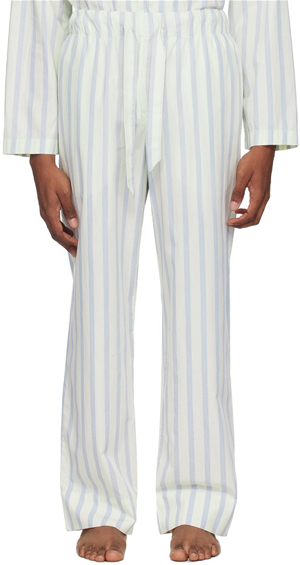 Photo: Tekla White & Blue Drawstring Pyjama Pants