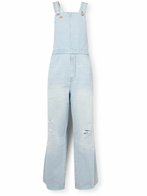 Photo: ERL - Levi's Wide-Leg Logo-Embroidered Distressed Denim Overalls - Blue