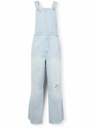 ERL - Levi's Wide-Leg Logo-Embroidered Distressed Denim Overalls - Blue
