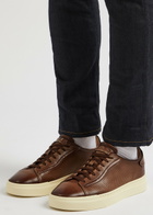 Santoni Ducting Perforated Leather Sneakers Brown 6, Santoni Trainers, Lace up Front