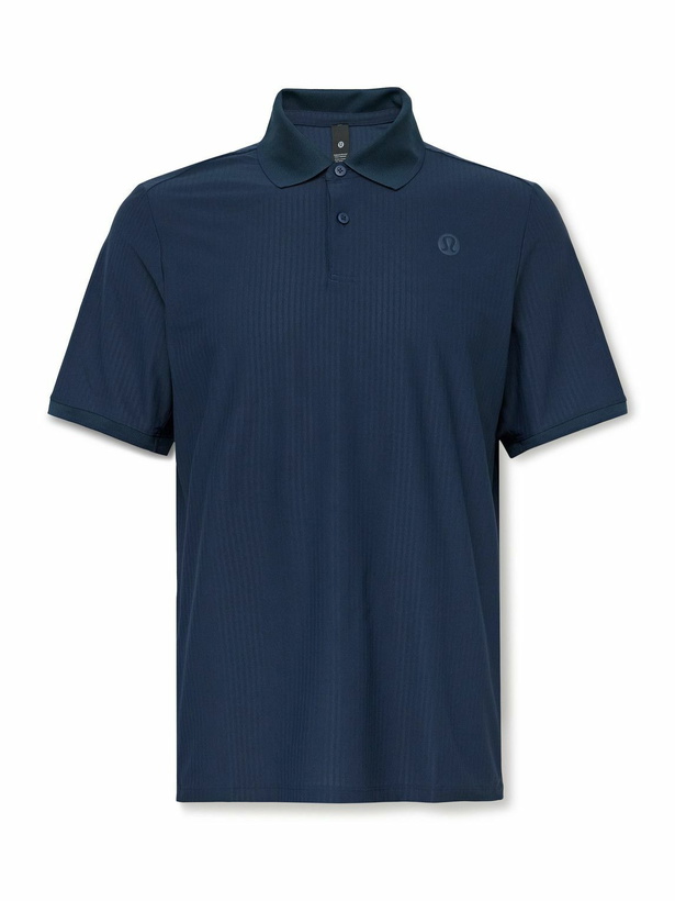 Photo: Lululemon - Striped Stretch Recycled-Mesh Tennis Polo Shirt - Blue