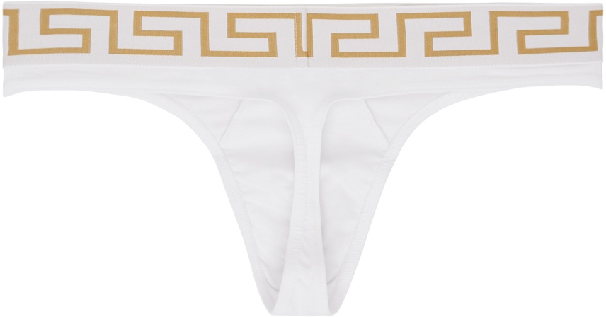 Versace Underwear White Greca Border Thongs Versace Underwear