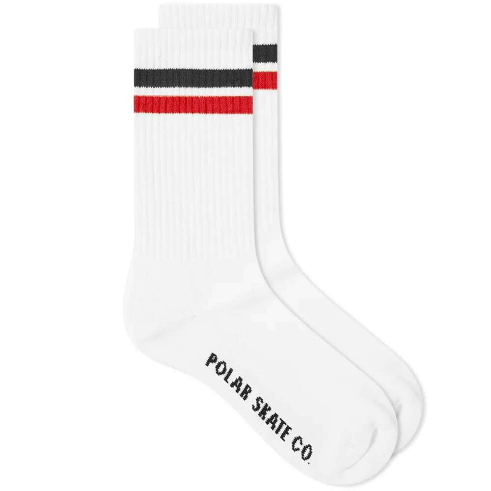 Photo: Polar Skate Co. Stripe Sock in White/Black/Red