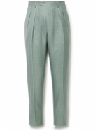 Brioni - Ischia Slim-Fit Pleated Silk, Cashmere and Linen-Blend Suit Trousers - Green