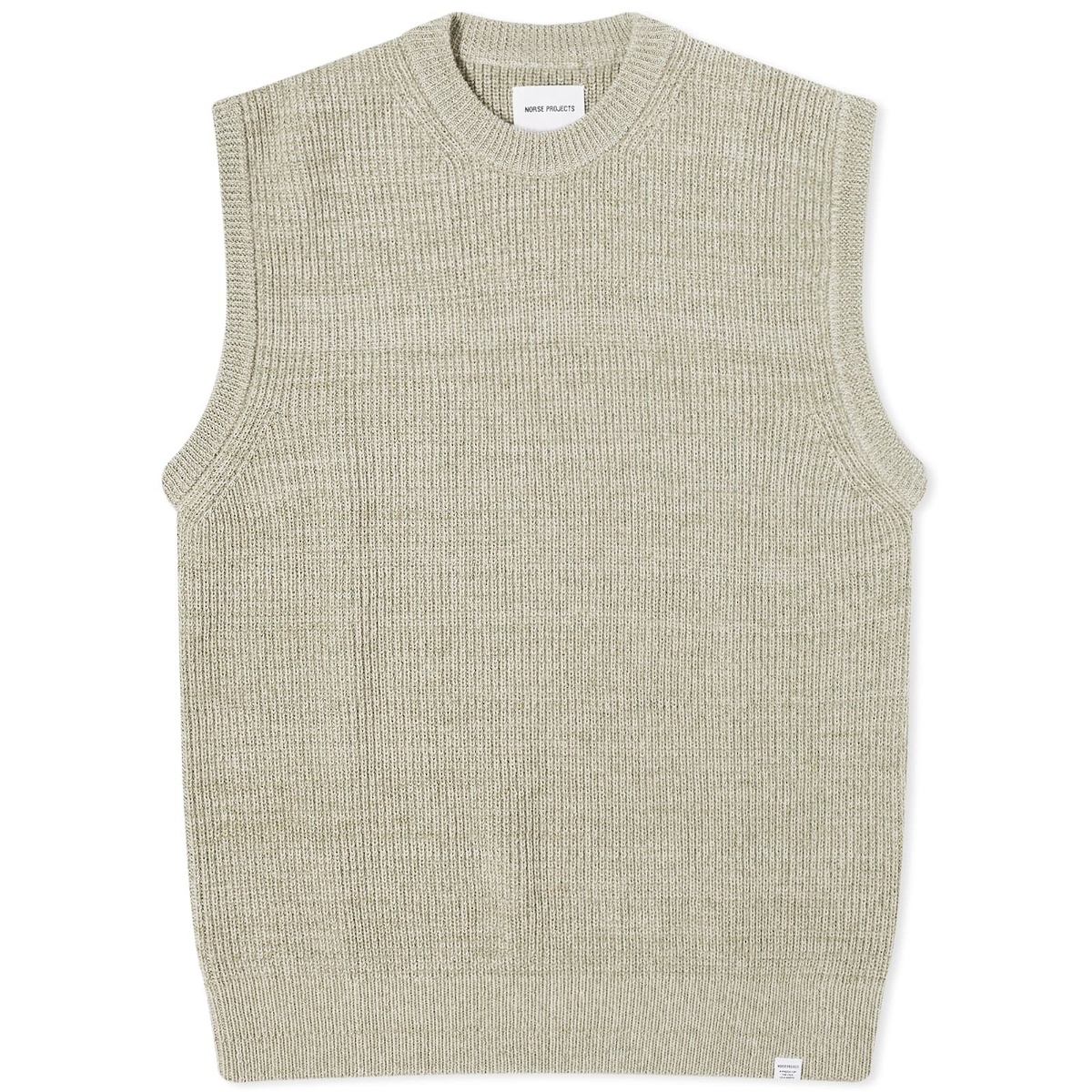 Photo: Norse Projects Men's Manfred Wool Cotton Rib Vest in Sediment Green
