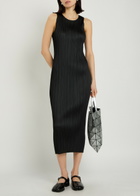 Pleats Please Issey Miyake Pleated Woven Midi Dress Black