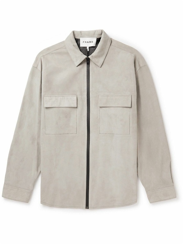 Photo: FRAME - Suede Zip-Up Shirt Jacket - Gray