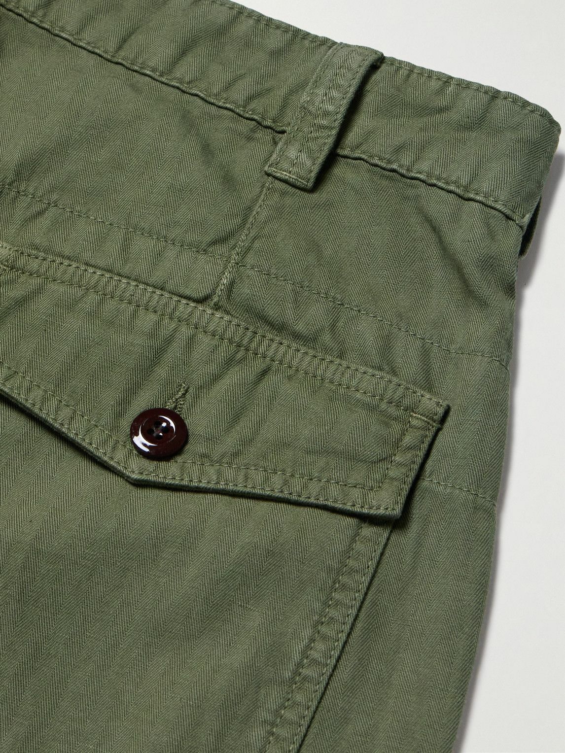 Drake's - Tapered Herringbone Cotton and Linen-Blend Twill Trousers - Green