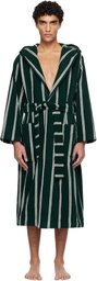 Tekla Green & White Terry Hooded Bathrobe