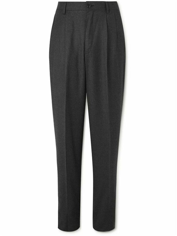 Photo: Caruso - Wide-Leg Pleated Wool and Silk-Blend Flannel Trousers - Gray