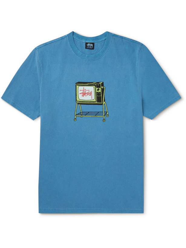 Photo: STÜSSY - Printed Cotton-Jersey T-Shirt - Blue