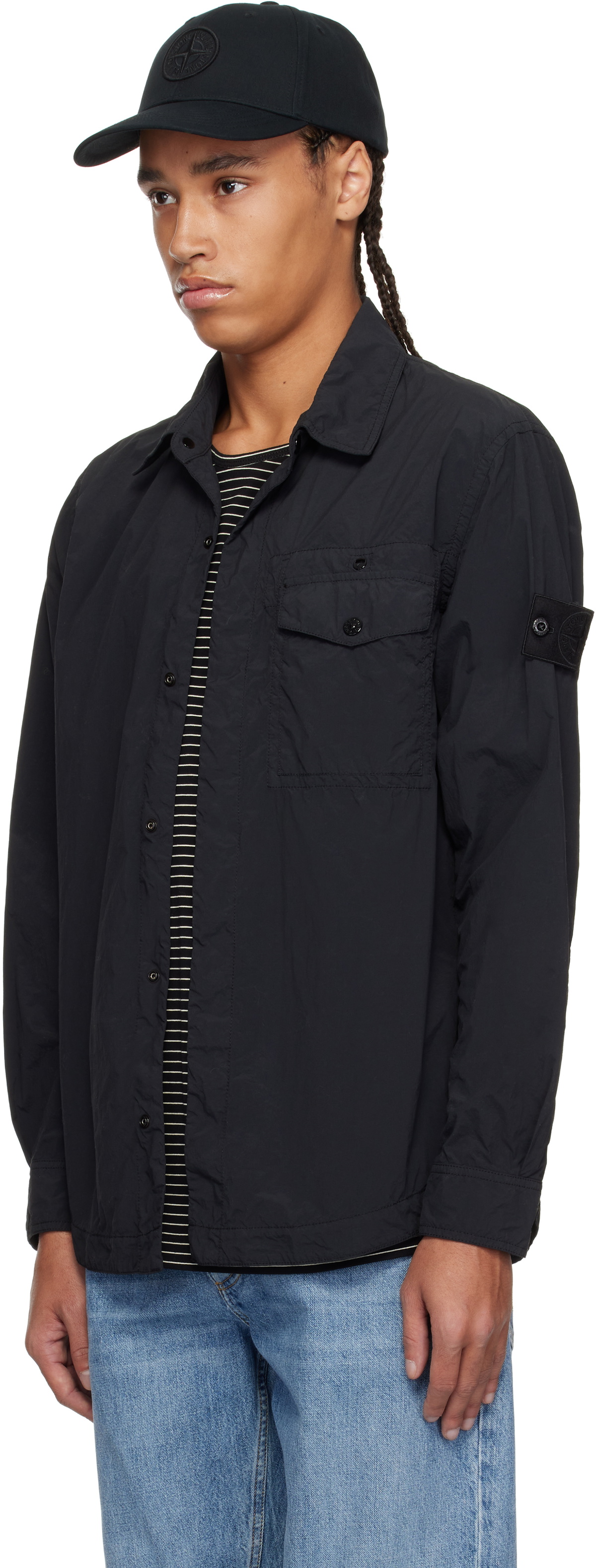 Stone Island Black Nylon Smerigliato Ghost Overshirt Stone Island