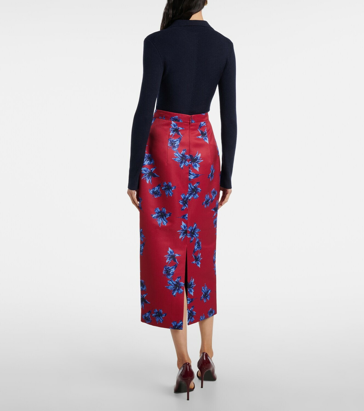 Emilia Wickstead Lorelei floral duchess satin pencil skirt