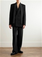 Valentino Garavani - Double-Breasted Silk-Faille Trimmed Wool Blazer - Black