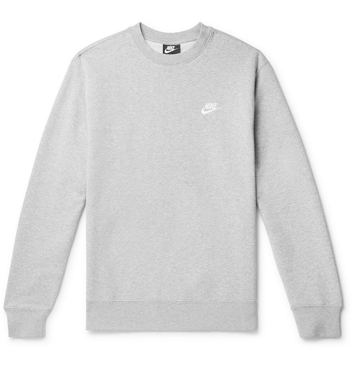 Photo: Nike - Logo-Embroidered Mélange Fleece-Back Cotton-Blend Jersey Sweatshirt - Gray