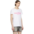 Balmain White and Pink Silicone Logo T-Shirt