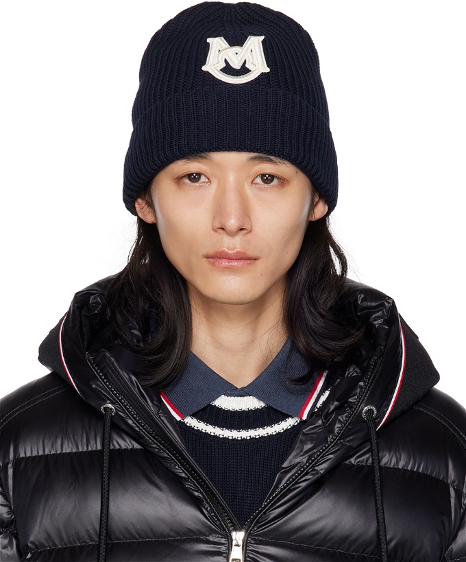 Photo: Moncler Navy Ribbed Beanie