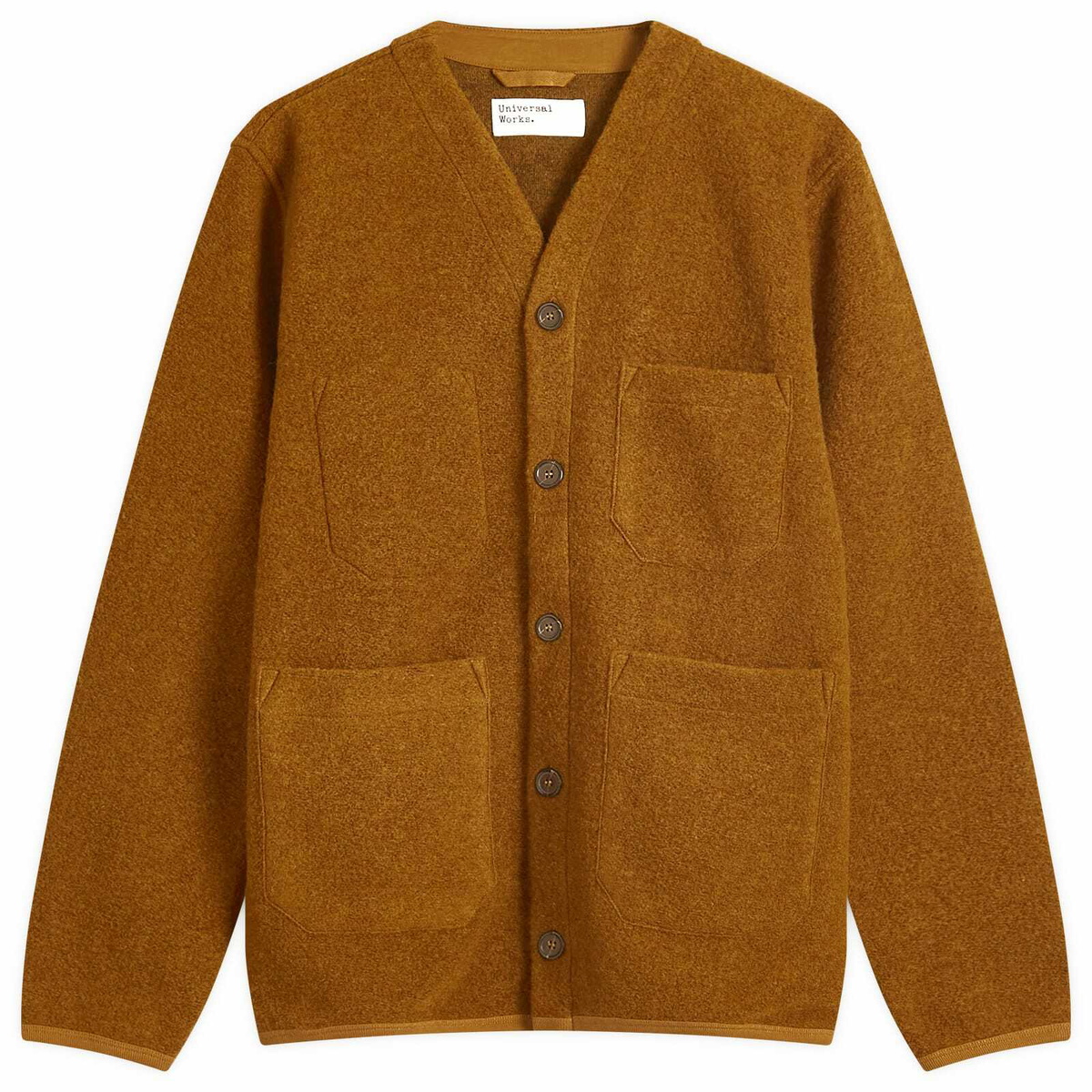 Universal Works Men's Wool Fleece Cardigan in Mustard
