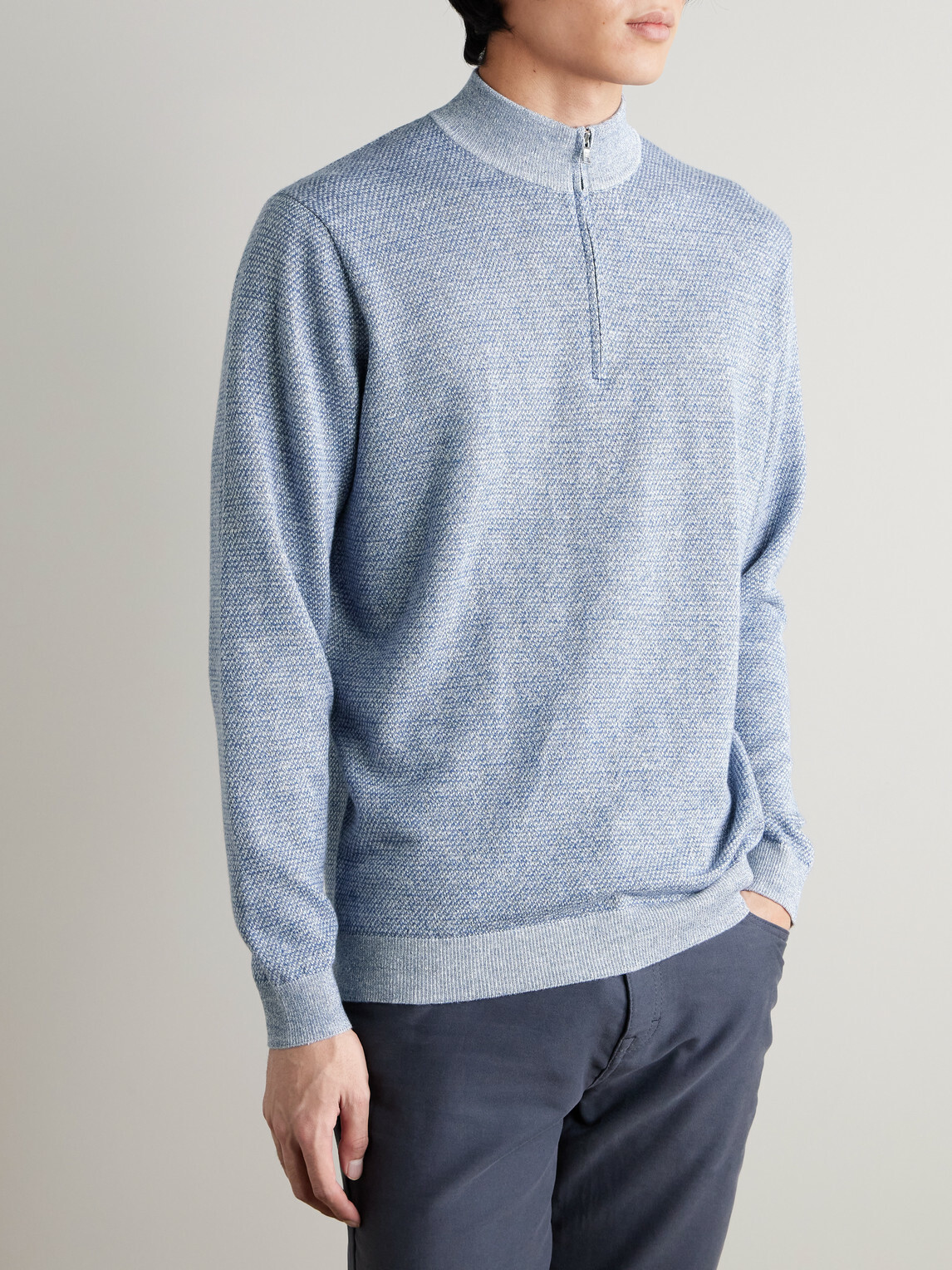 Peter Millar - Barlow Merino Wool, Linen and Cotton-Blend Half-Zip Sweater - Blue