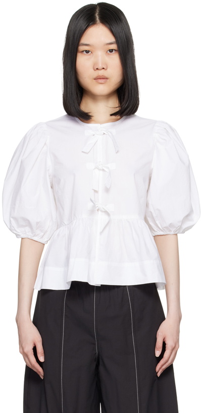 Photo: GANNI White Peplum Tie Blouse