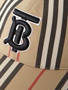 BURBERRY - Logo-Embroidered Striped Cotton-Twill Baseball Cap - Neutrals
