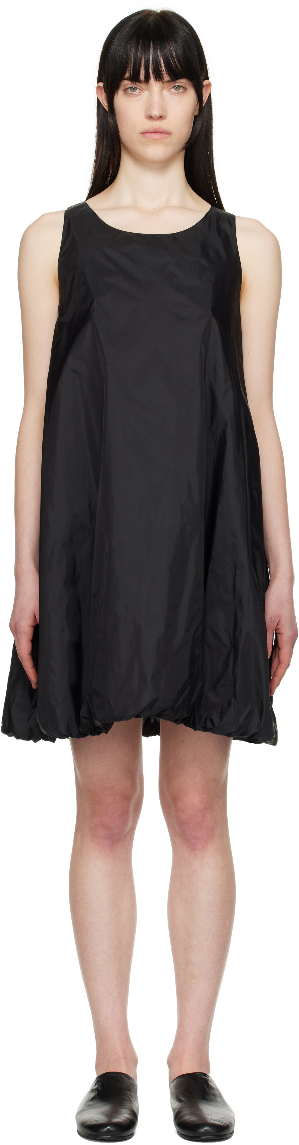AMOMENTO Black Nylon Volume Minidress