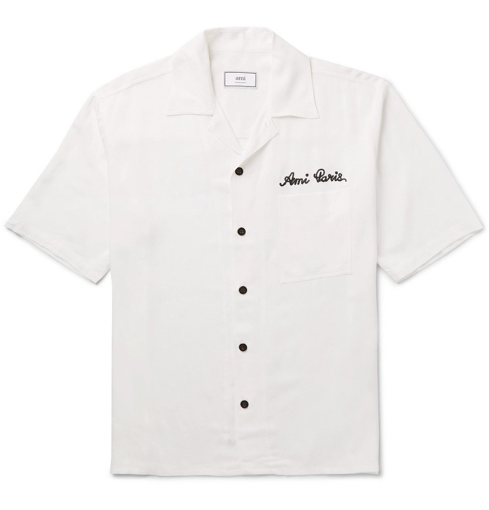 AMI - Camp-Collar Logo-Embroidered Woven Shirt - Off-white AMI