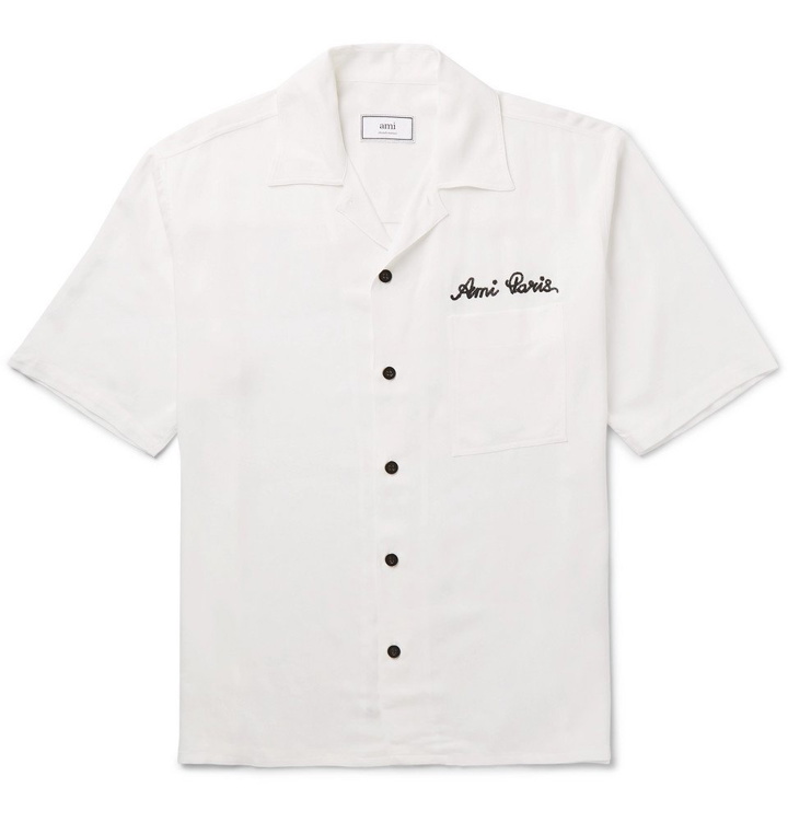 Photo: AMI - Camp-Collar Logo-Embroidered Woven Shirt - Off-white