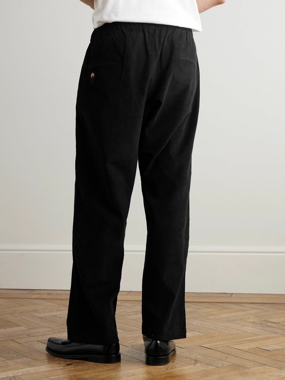Kardo - Taka Straight-Leg Embroidered Cotton-Corduroy Trousers - Black