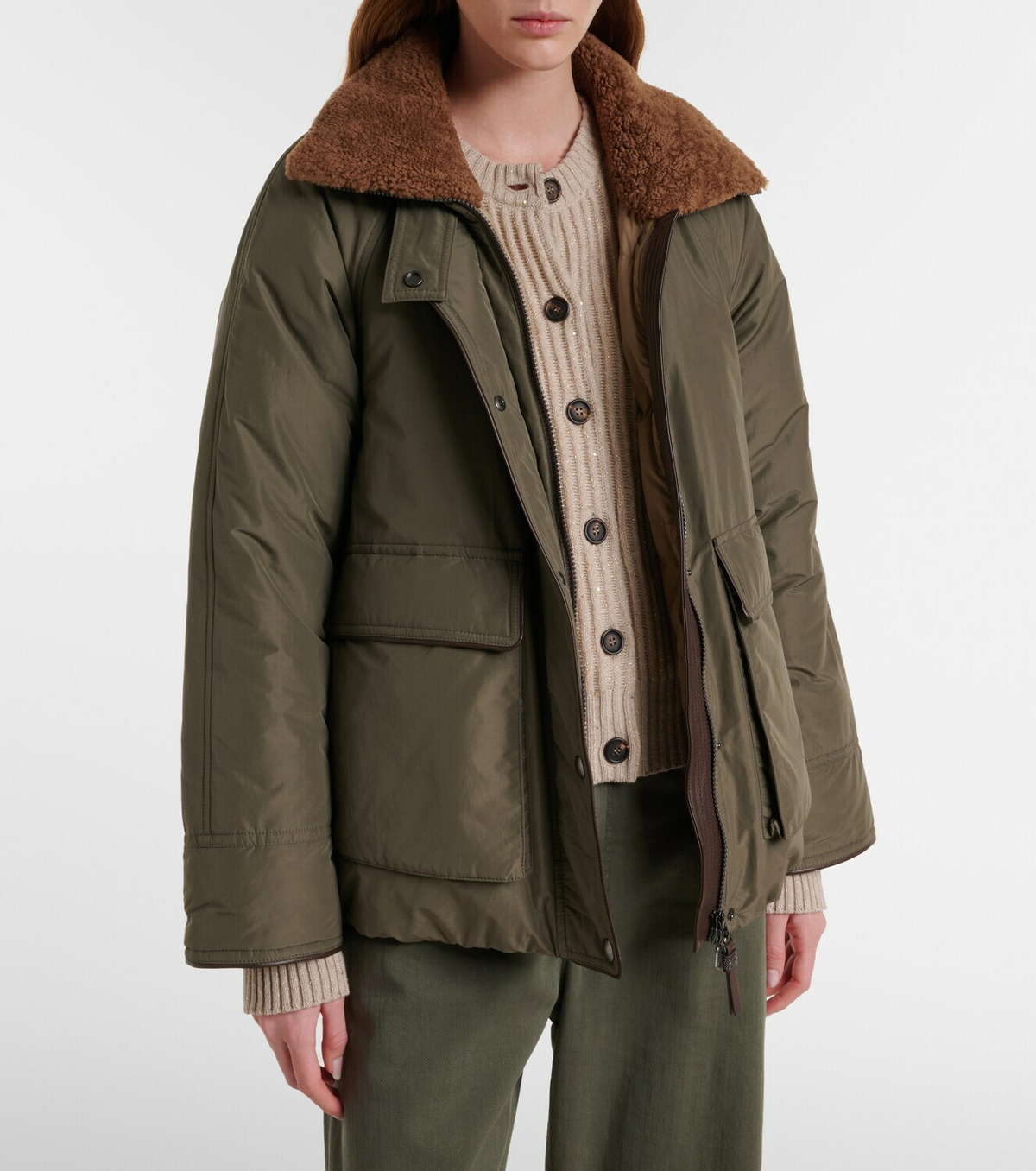 Brunello Cucinelli Shearling-trimmed cotton-blend jacket