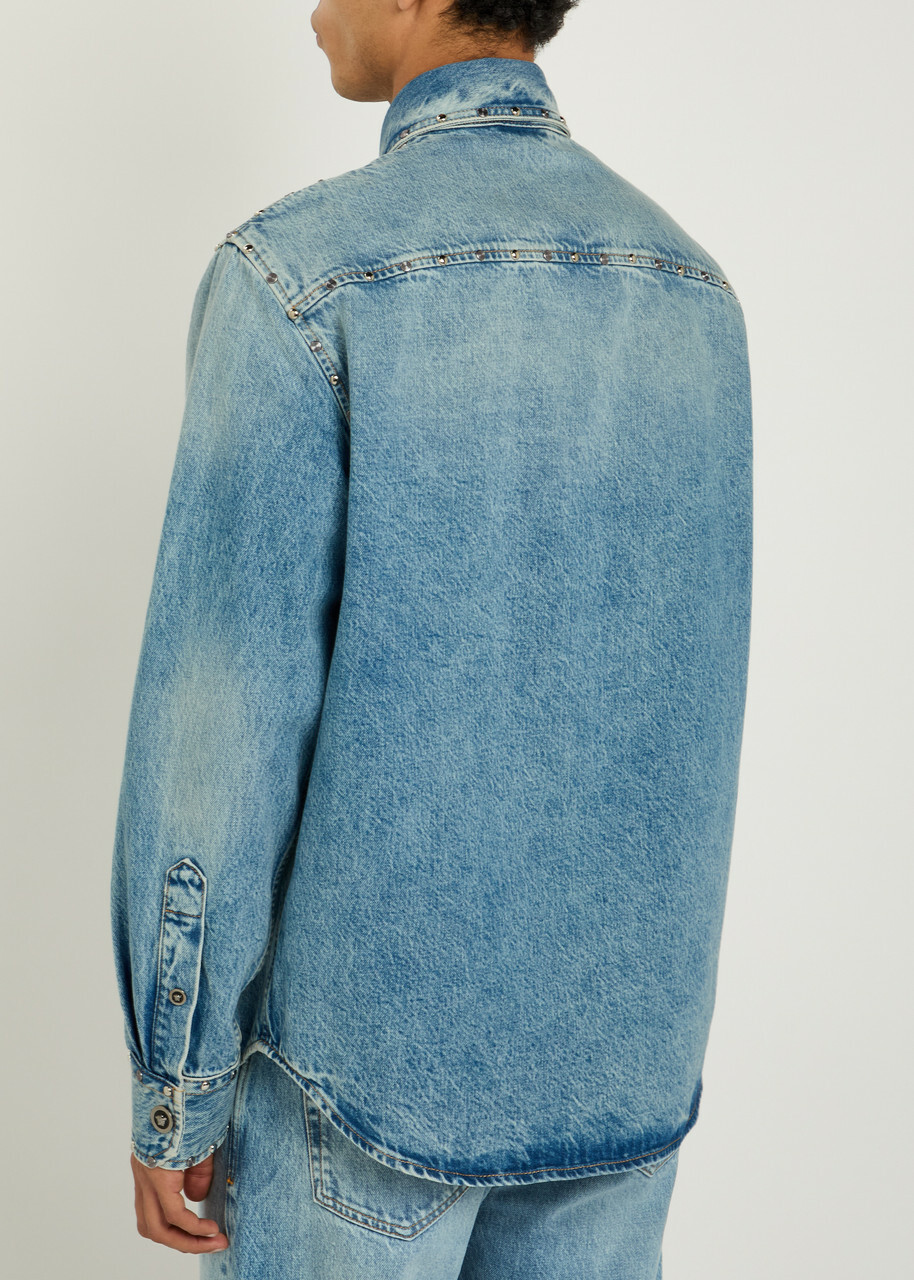 Versace Stud-embellished Denim Shirt Light Blue