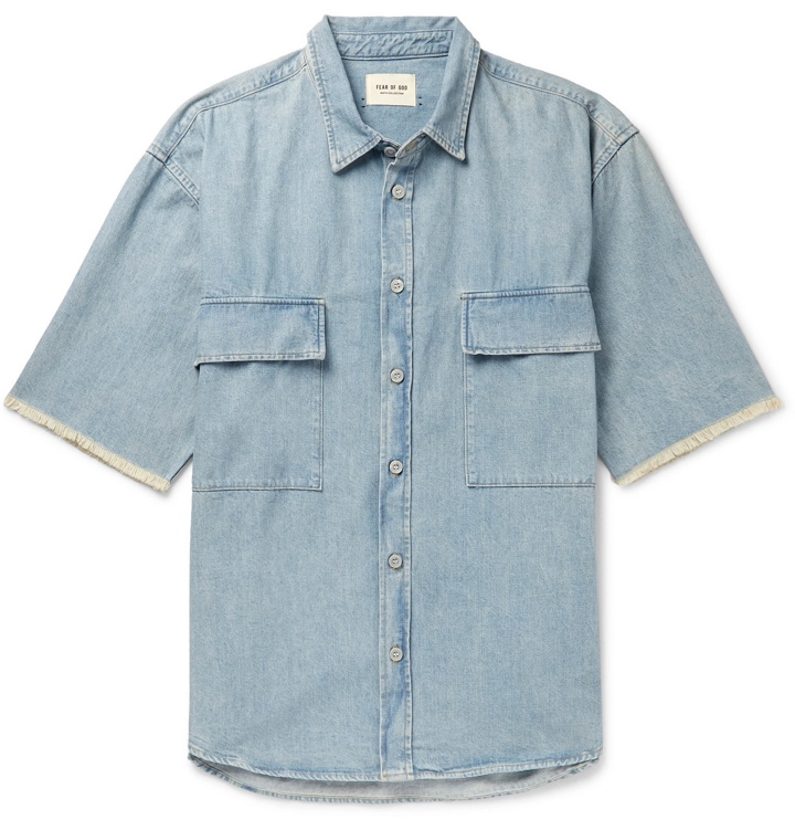 Photo: Fear of God - Oversized Frayed Washed-Denim Shirt - Blue