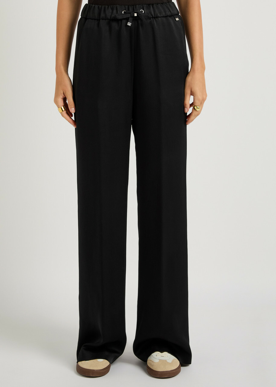 Herno Wide-leg Crepe de Chine Trousers Black