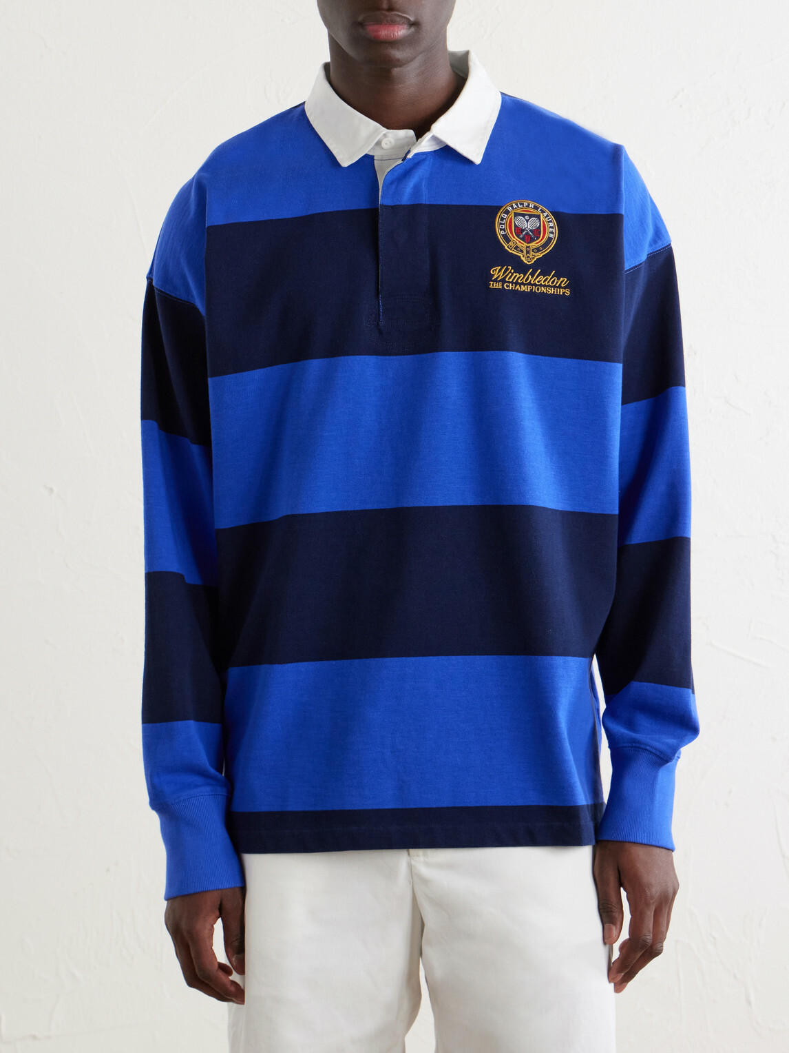 Polo Ralph Lauren - Wimbledon Logo-Embroidered Striped Cotton Rugby Polo-Shirt - Blue