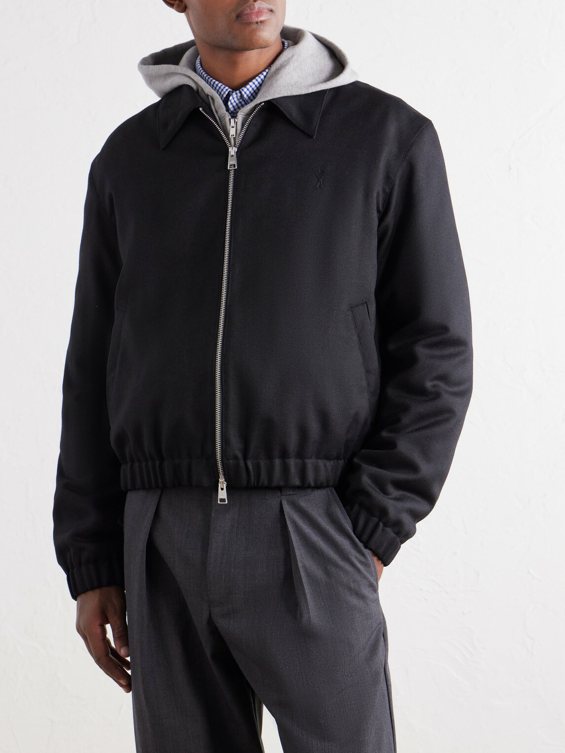 AMI PARIS - Ami De Coeur Logo-Embroidered Virgin Wool-Gabardine Jacket - Black