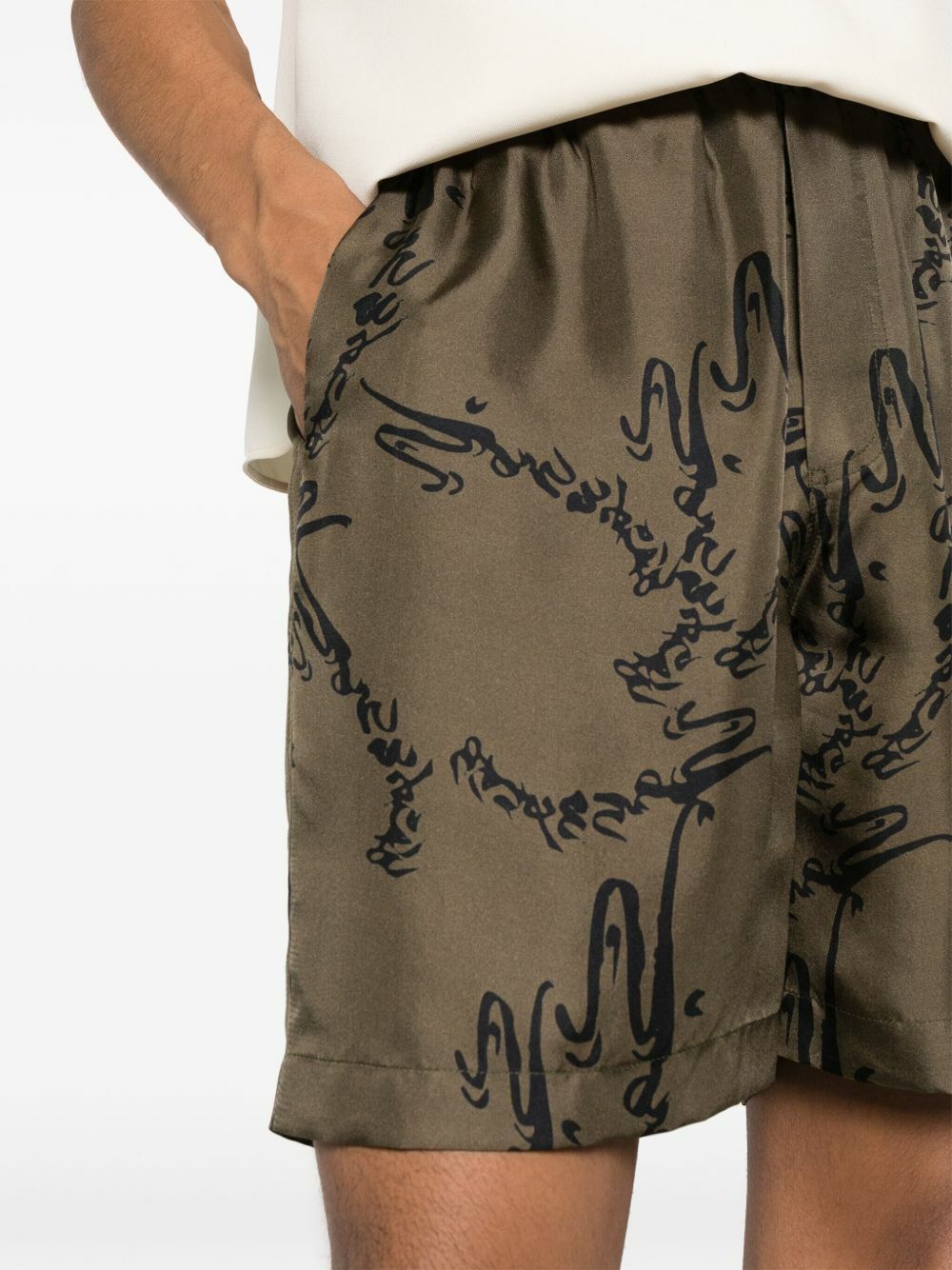Nanushka Green Abstract-Print Silk Shorts