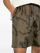 Nanushka Green Abstract-Print Silk Shorts