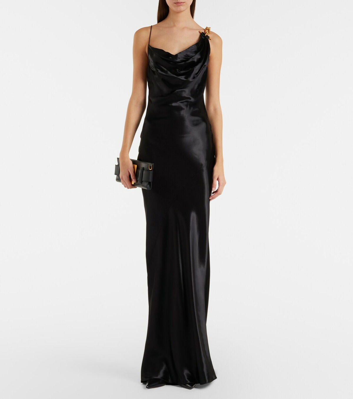 Balmain Chain-detail draped satin gown