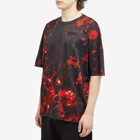 Alexander McQueen Men's Waxed Floral Print T-Shirt in Black/Red