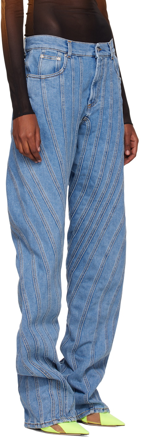 Mugler Blue Spiral Baggy Jeans Mugler