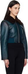ALAÏA Blue Leather Aviator Bomber Jacket