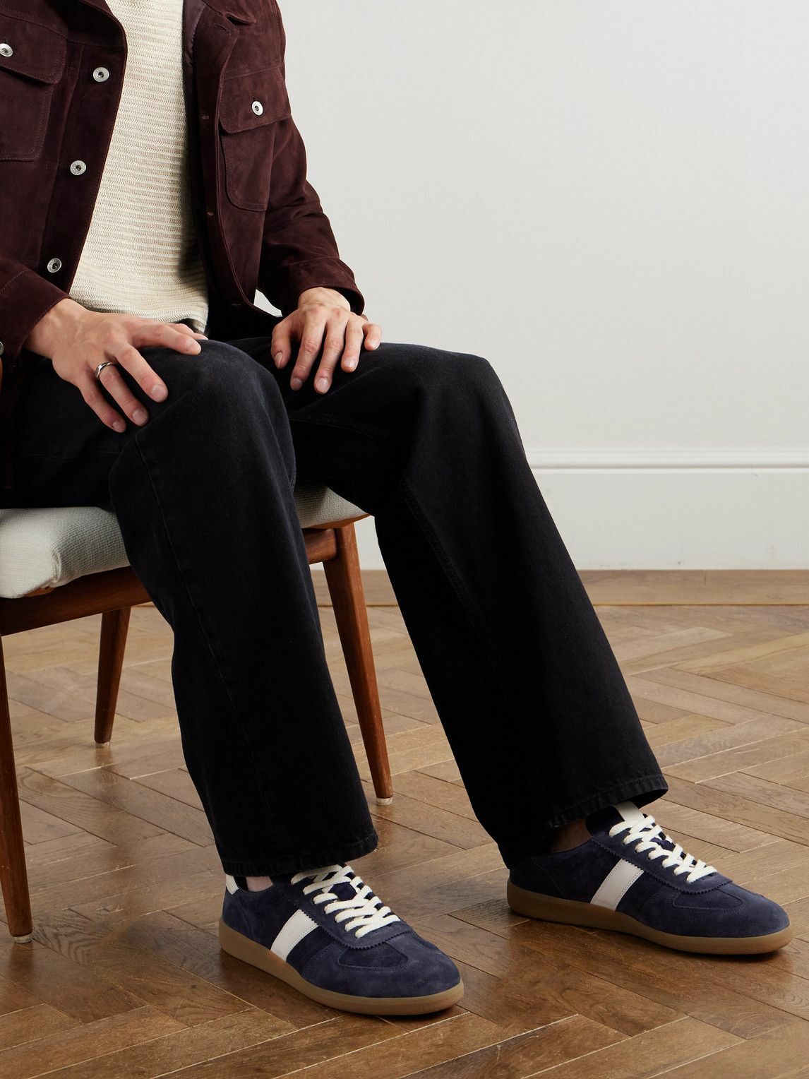 TOM FORD - Archer Leather-Trimmed Suede Sneakers - Blue TOM FORD