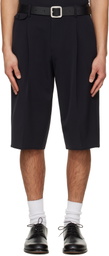 TONYWACK Navy Raw-Cut Wool Pleated Tailored Shorts