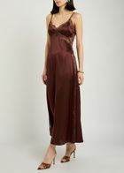 Reformation Ericka Lace-trim Silk Midi Slip Dress Dark Brown