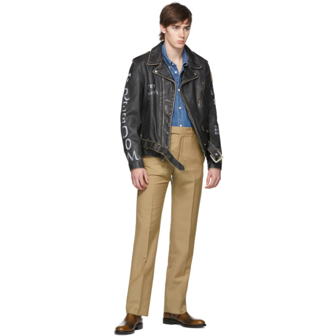 Schott Black Hand-Painted Leather Fitted Motorcycle Jacket Schott
