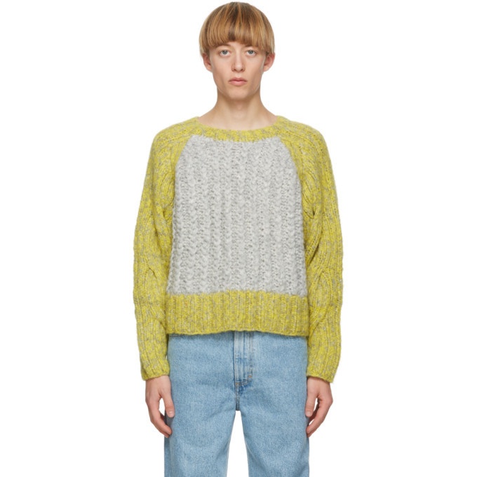Photo: Eckhaus Latta Grey Knit Contrast Cable Sweater